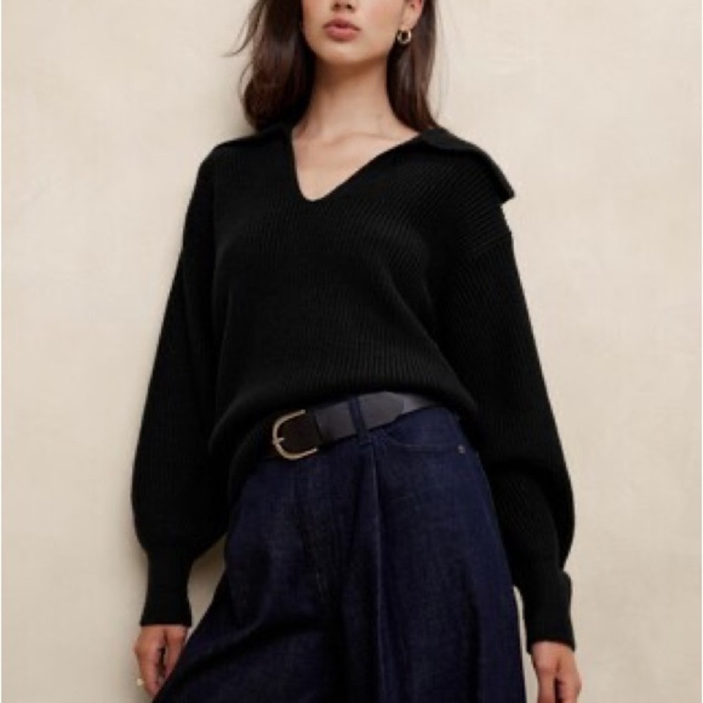 Banana Republic Black Ribbed Johnny Collar Sweater
